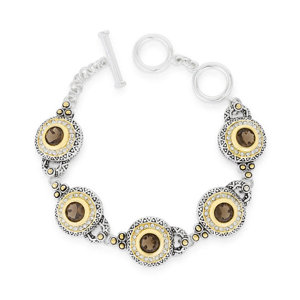 Two Tone Topaz Toggle Bracelet With Clear Cubic Zirconia