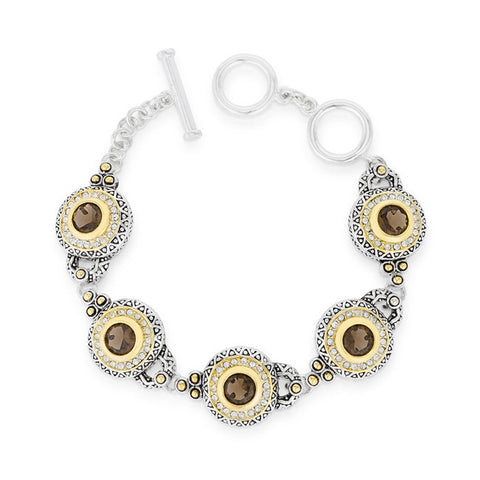 Two Tone Topaz Toggle Bracelet With Clear Cubic Zirconia